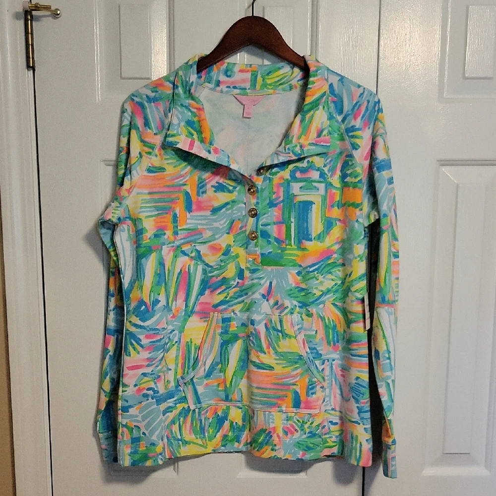 Lilly Pulitzer Blue Green Graphic Hoodie - Picture 1 of 5